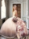 Ball Gown Strapless Champagne 15th Birthday Dress with Appliques and Ruffles