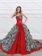 Cheap Latest Beaded and Ruffled Red and Zebra Quinceanera Dress with Brush Train