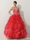 Cheap Promotional Princess Red Quinceanera Gown with Beading and Ruffles