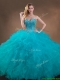 Classical Big Puffy Teal Sweet 16 Gown with Beading and Ruffles