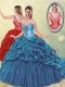 Classical Elegant Puffy Skirt Beaded Teal Quinceanera Dress with Brush Train