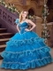 Discount Classical Applique and Ruffled Blue Quinceanera Dress with One Shoulder
