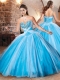 Exclusive Beaded Bust Baby Blue Sweet 16 Dress in Tulle