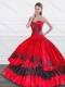 Exquisite Applique Red and Black 15th Birthday Dress in Organza and Taffeta