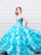 Modern Beadede and Ruffled 15th Birthday Gown in Aqua Blue and White