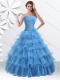 Princess Baby Blue Sweet 16 Dress with Beading and Ruffled Layers