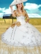 White and Champagne Sweet 16 Gown with Beading and Bowknot