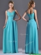 Beautiful Empire Aqua Blue Long Prom Dress with Beading and Ruching