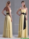 Beautiful Sweetheart Yellow Prom Dress with Ruching and Black Bowknot