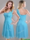 Elegant One Shoulder Ruched Chiffon Prom Dress in Aqua Blue