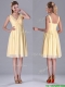 Empire Light Yellow V Neck Knee Length Short Dama Dress with Ruching  Empire Light Yellow V Neck Knee Length Short Dama Dress with Ruching