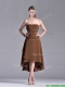 Exclusive Beaded Strapless High Low Brown Prom Dress in Chiffon