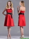 Exclusive Empire Satin Knee Length Prom Dress with Black Bowknot