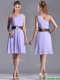 Exclusive One Shoulder Lavender Short Prom Dress with Brown Belt