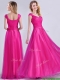 Exclusive Organza Beaded Top Hot Pink Prom Dress with Cap Sleeves