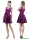 Exquisite V Neck Taffeta Purple Prom Dress with Handcrafted Flowers