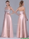 Fashionable Strapless Peach Long Dama Dress with Beaded Bodice
