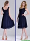 Latest Square Empire Chiffon Navy Blue Prom Dress with Ruching