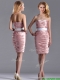 Lovely Column Peach Prom Dress with Ruching and White Belt