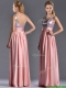 Lovely Empire Straps Zipper Up Peach Prom Dress with Sequins
