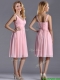 Lovely Empire V Neck Baby Pink Short Prom Dress with Beading