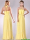 Lovely Halter Top Chiffon Ruched Long Dama Dress in Yellow