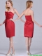 Low Price Red Column Satin Knee Length Prom Dress with Ruffles