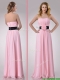 Modern Empire Chiffon Pink Long Prom Dress with Hand Crafted Flower