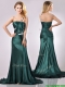 Modest One Shoulder Dark Green Prom Dress in Elastic Woven Satin