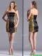 Popular Column Black and Gold Prom Dress in Sequins and Satin