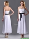 Popular Tea Length White Prom Dress with Appliques and Belt