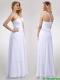 Sexy Empire Chiffon Beaded Side Zipper White Prom Dress with One Shoulder
