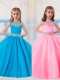 Pretty Ball Gowns Scoop Beading Baby Blue and Baby Pink Short Sleeves Little Girl Pageant Dress  Pretty Ball Gowns Scoop Beading Baby Blue and Baby Pink Short Sleeves Little Girl Pageant Dress