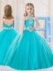 Sweet Ball Gown Halter Beading Aqua Blue Little Girl Pageant Dress in Tulle