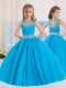 2016 Ball Gowns Scoop Baby Blue Beading Short Sleeves Mini Quinceanera Dress