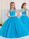 2016 Ball Gowns Scoop Baby Blue Beading Short Sleeves Mini Quinceanera Dress
