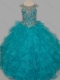 Cheap Really Puffy V-neck Teal Mini Quinceanera Dress with Rhinestones and Straps