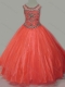 Latest Beaded Bodice Orange Mini Quinceanera Dress with Open Back