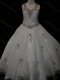 Pretty Ball Gown Beaded and Applique White Mini Quinceanera Dress in Organza
