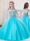 Pretty Ball Gown High Neck Tulle Mini Quinceanera Dress in Aqua Blue