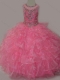 Rose Pink Ball Gown Scoop Beaded Bodice Lace Up Mini Quinceanera Dress