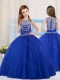 Royal Blue Ball Gowns Scoop Organza Mini Quinceanera Dress with Beading