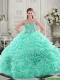 Pretty Puffy Skirt Visible Boning Apple Green Sweet 16 Dress with Beading and Ruffles