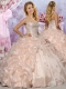 2016 Classical Organza Champagne Quinceanera Dress with Beaded Bodice and Bubbles