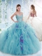 Aquamarine Puffy Skirt Detachable15th Birthday Dresseswith Beading and Ruffles