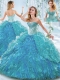 Beautiful Organza Blue Detachable Quinceanera Dresses with Ruffles and Beading