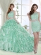 Cheap Beaded and Laced Bodice Apple Green Detachable Quinceanera Dresses in Organza