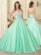 Classical Apple Green Tulle 15th Birthday Dresses with Beading