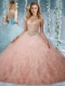 Classical Beaded Bodice Baby Pink Quinceanera Dress with Halter Top
