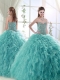 Classical Puffy Skirt Tulle Mint Quinceanera Dress with Beading and Ruffles